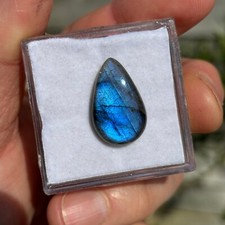 Labradorite Peacock Blue 3.5g loose Cabochon Gemstone Pear 24x15x7mm Eo785