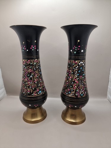 Vintage brass bud vases black - vintage, vases,