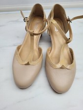 HOTTER Rumba Nude Beige Leather T Bar Mary Jane Heel Dance Shoes Wide UK5 EU38❤