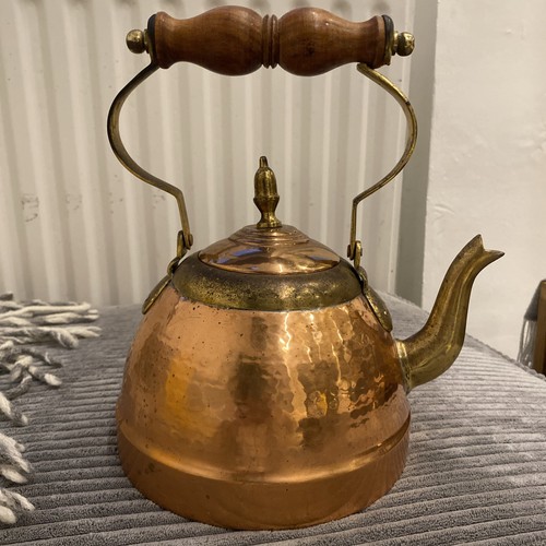 Copper vintage kettle wooden - copper,