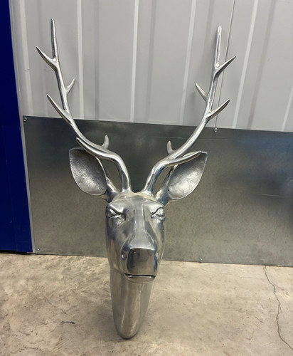 Silver metal deer - silver, head