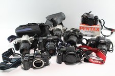 Assorted Vintage SLR Film Cameras w/ Some Manual / AF Lenses & Cases Job Lot 