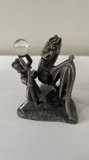 Tudor Mint The Deadly Combat Dragon & Knight Pewter Figurine W Austrian Crystal