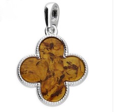 Four leaf clover amber pendant