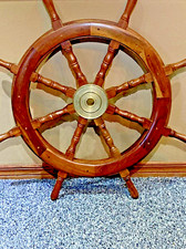 36 Inch Big Ship Steering Wheel Wooden Antique Teak Brass Nautical Pirate Ship's