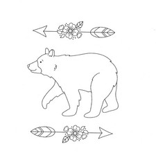 Embroidery Transfer - Wild Bear Floral Flowers - Iron On Reusable 15 x 15cm