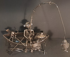 Metal Fisherman Sculpture Boat