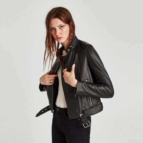 Zara black leather moto - black,