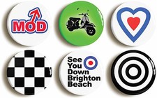 6 x MOD BADGE BUTTON PIN FANCY