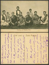 India Old Postcard Dancing & Singing Party, Sarangi Native Musician Singer Women