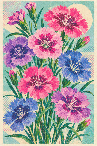 Pinks flower risograph - flower,