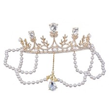 Girls Tiara Golden Crown Pearl