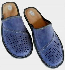 Mens Slippers 100% Leather Warm Shoes Comfort Slip On Mules Sandals Navy Size