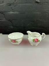 Royal Vale Pink Roses Milk / Cream Jug 8.5 cm and Open Sugar Bowl Set