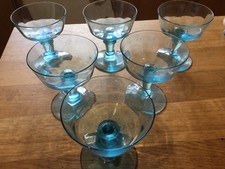 VINTAGE 1950s set of 6 light blue glass sundae dishes dessert bowls