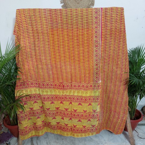 Vintage kantha quilt yellow - vintage,