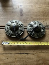 Nw10 vintage pair brass Tibetan tingsha bells prayers rituals auspicious symbol 