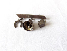 Beautiful Vintage Silver Lucky Gambling Dice Bell Charm Brooch