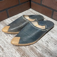 Moroccan Slipper Shoes Babouches Extra Maroc Woman’s Size 8.5 Blue Tan