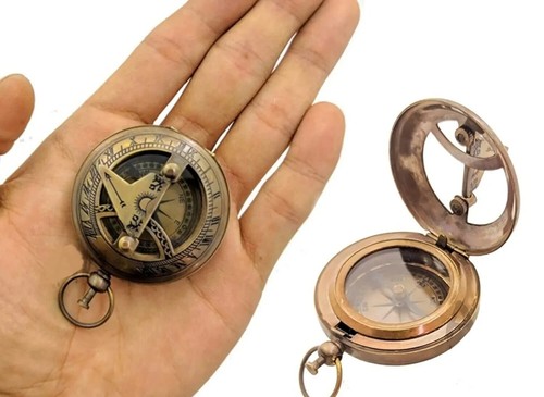 Antique brass sundial - sundial, compass