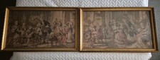 Pair Of Vintage French Classic Gobelins Manufactory Tapestries "The Gathering"
