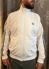 Fred Perry Track Suit Jacket Size Large L White with Black stripe