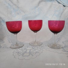 3 x VINTAGE 1970s CRANBERRY WINE GLASSES