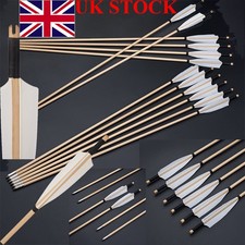 12PC 31.5" Wooden Arrows 5" Feather For Traditional Bow Longbow Archery Shooting