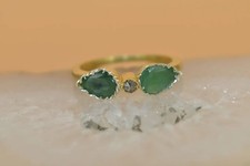 Solid 14k Gold Ring Emerald Ring Moissanite Ring Stackable Ring Duty/Tariff free