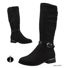 Womens Black Faux Suede Mid