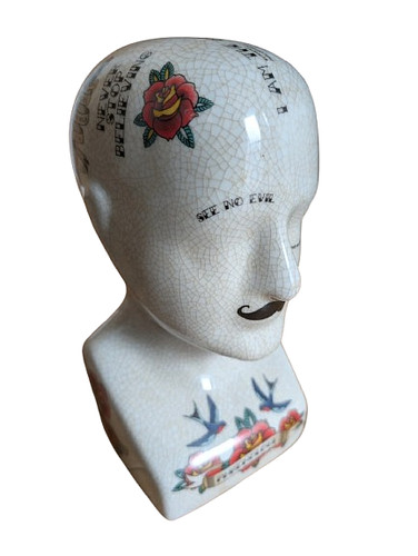 Ceramic tattoo phrenology head - ceramic,