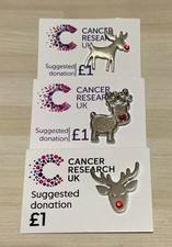 UK CANCER RELIEF BADGES - x3 CHRISTMAS REINDEER charity pin badges