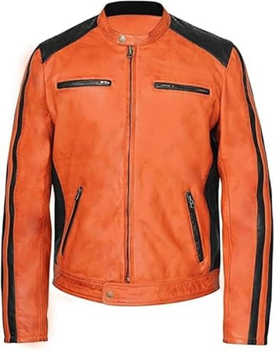 Men leather jacket biker - leather,