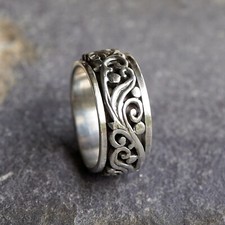 Mens Womens 925 Sterling Silver Vines Scrolls Spinning Worry Band Thumb Ring N2