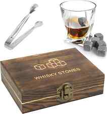 NEW Whiskey Stones Gift Set 9PC Whiskey Stones Luxury Wooden Birthday Gift Box