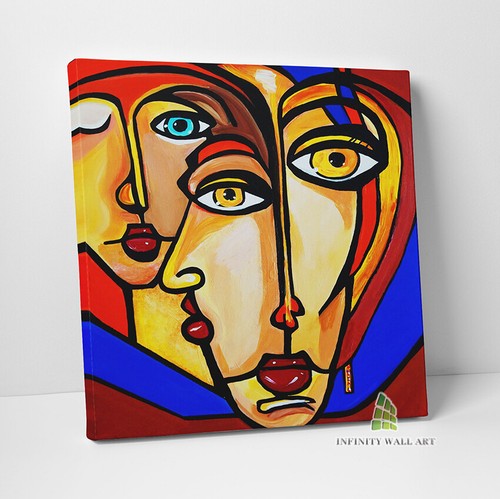 Abstract cubism faces canvas - abstract,
