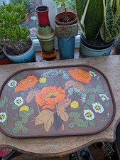 Vintage 1970s M&S St Michael Melamine Orange Brown Floral Pattern 29cm Tray 698g
