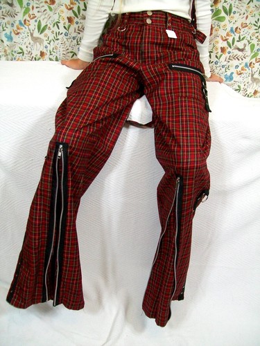 Tartan bondage trousers punk - trousers,