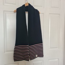 Jack Wills Knitted Wool Scarf Navy Blue Pink Stripe