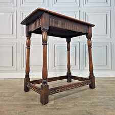 Vintage Oak Hall Table – Priory Wood Carved Side Lamp – Antique Jacobean Revival