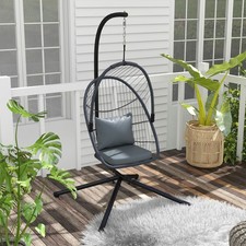 Rattan Hanging Swing Chair w/ Cushion, 360° Rotation Patio Hanging Chair, Grey