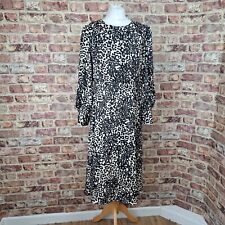 Debenhams Collection Midi Dress 14 Animal Print Beige Long Sleeve Flare Ruffle