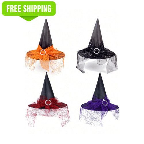 Halloween witch hat with veil - witch,