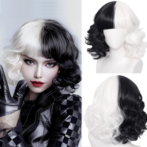 Cruella wigs half - black, and
