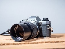 Olympus OM10 SLR & 135mm f/3.5 Lens Vintage 35mm Camera – Film Tested