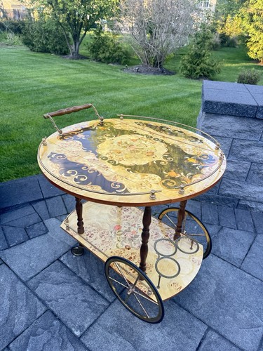 Vtg italian marquetry tea - vtg,