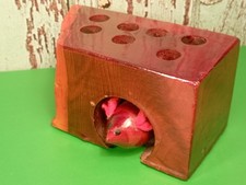 Wooden Pen Pencil Artists Brush Holder, Vintage Carved Mouse Desk Tidy Hand Made