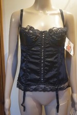 CLASSIFIED SUNBURST SATIN & LACE CORSET BASQUE WITH SUSPENDERS - BLACK