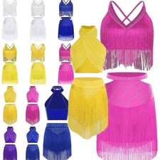 Adult Tassel Chacha Samba Performance Rhinestone Dress Women Latin Dance Costume