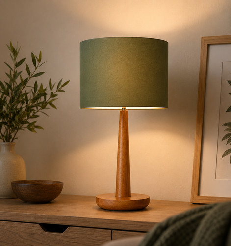 Walnut wood table lamp green - wood,
